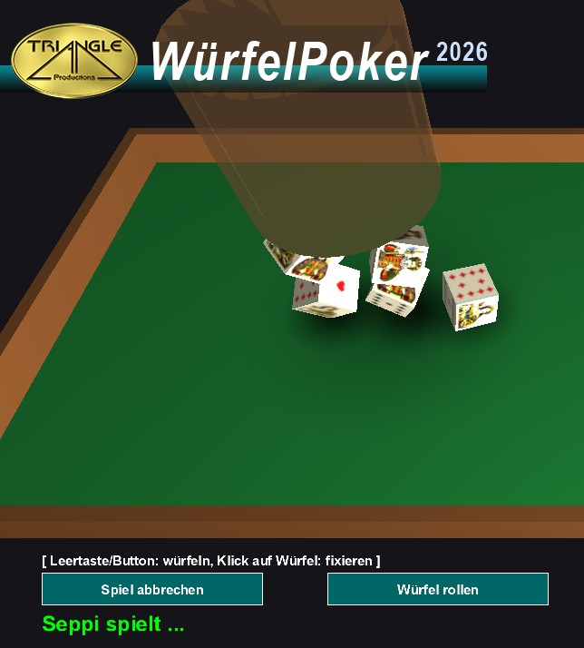 Würfelpoker 2026 — Spielfeld (oberer Ausschnitt)